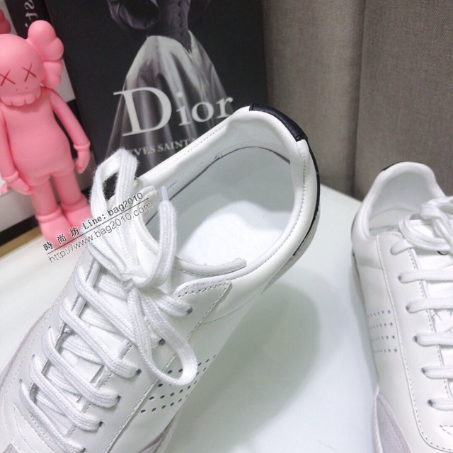 Dior明星同款平底圓頭運動鞋 迪奧2021春夏最新情侶款系帶休閒小白鞋 CD字母logo小蜜蜂印花拼色德訓鞋 dx3509